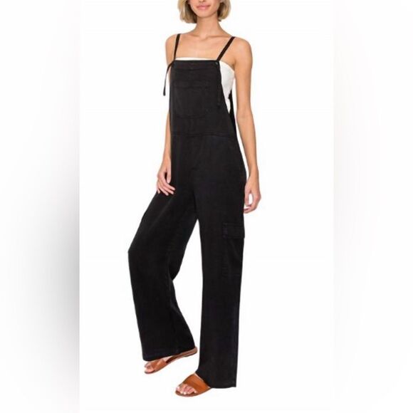 RISEN Denim - RISEN wide leg cargo overalls in‎ black Size Large